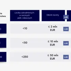 Kryteria dla mikro, małych i średnich przedsiębiorstw (mśp): liczba zatrudnionych, obrót roczny lub suma bilansowa.