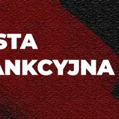 Biały napis "LISTA SANKCYJNA" na tle z czerwonym i czarnym gradientem.