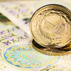 Złotówki na banknotach i monetach, symbolizujące obawy o inflację w 2025 roku.