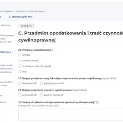 Formularz PCC-3(6) do rozliczenia podatku od kupna samochodu online. Sekcja "Przedmiot opodatkowania i treść czynności cywilnoprawnej".