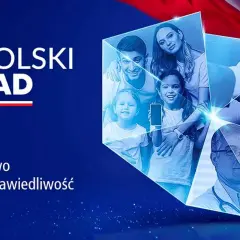Polski Ład: uśmiechnięta rodzina, lekarze i uścisk dłoni symbolizują nadzieję i rozwój.