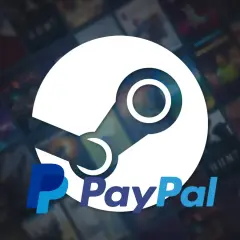 Logo Steam i PayPal na tle okładek gier. Dowiedz się, jak przelać pieniądze na PayPal, by kupować gry.