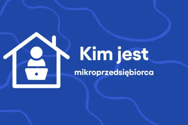 Ikona domu z sylwetką osoby przy laptopie i napisem "Kim jest mikroprzedsiębiorca".